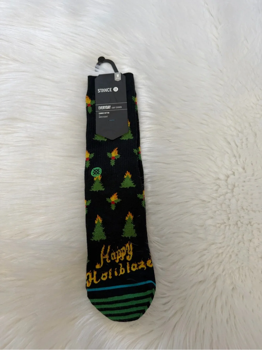 Stance Black Holiday Tree & Flame Crew Socks Sz M 6-8.5